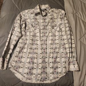 Women's Geometric Button Down Shirt - Black and White